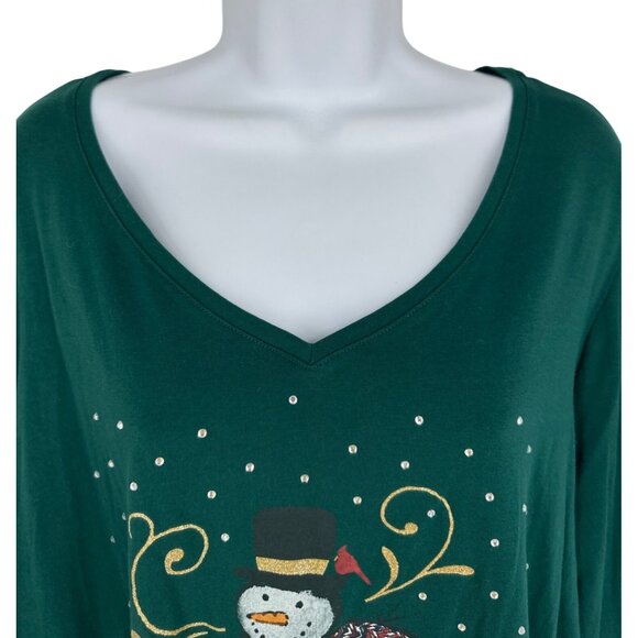 Catherines Womens Petite Long Sleeve V-Neck Snowman Holiday Top Size 2XWP - Picture 3 of 9
